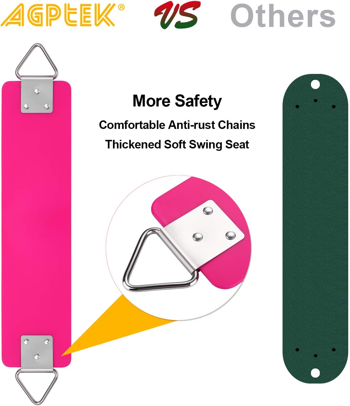 AGPTEK Swing Set,Swing Seat Replacement with 66 Inch Anti-Rust Chains – Fun for Kids & Family - Pink - image 3
