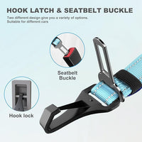 Dog Seat Belt 3-in-1 Car Harness for Dogs Adjustable Safety Seatbelt for Car Nylon Reflective Bungee Fabric Dog Car Harness with Clip Hook Latch & Buckle, Swivel Zinc Alloy Carabiner (Light Blue)