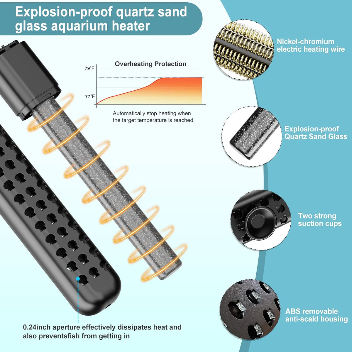 200W Aquarium Heater for 20-40 Gallon with Auto Shut-Off When Leaving - Black / 200W - image 4