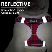 PUPTECK Dog Harness and Leash Set Small Sized - XS (9-13lbs, Chest 14"-16") / #3 Red(Plush Plaid) - image 4