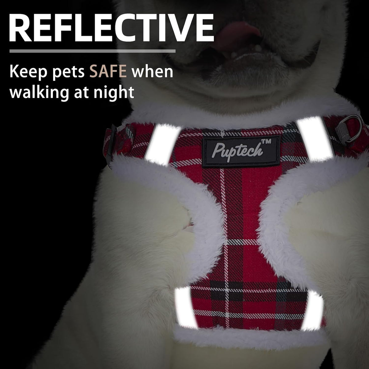 PUPTECK Dog Harness and Leash Set Small Sized - XS (9-13lbs, Chest 14"-16") / #3 Red(Plush Plaid) - image 4