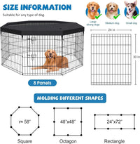 Puppy Pet Playpen 8 Panel 24 Inch Indoor Outdoor Metal Portable - 30"H x 24"W, 8 Panels with Octagonal Top Cover - image 2