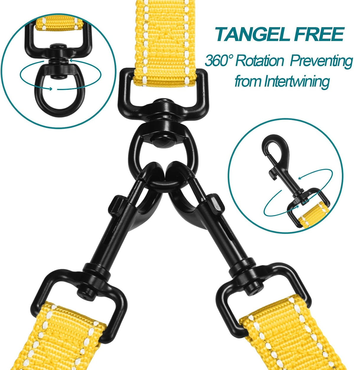 Double Dog Leash, No Tangle Dual Leash - Yellow - image 2