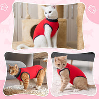 Cat Recovery Suit for Abdominal Wounds Cat Onesie After Surgery Female – Essentials for Cats - Red / Medium - image 2