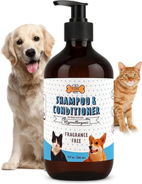 POM Pets 2-in-1 Organic Dog Shampoo & Conditioner – Itchy Skin Relief, Dog Deshedding, Detangles Fur, Cat Shampoo, Paw Cleaner for Dogs, Natural Coat Defense Formula