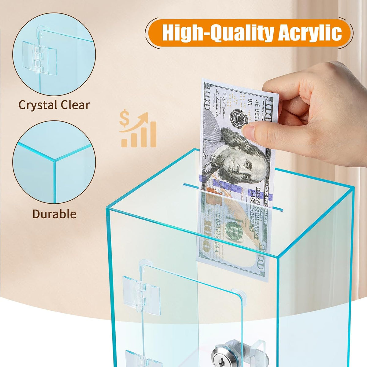 Hicocool Clear Acrylic Piggy Bank with Lock & Key - Cyan - image 4