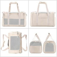 Fashion Leather Dog Carrier, Airline Approved Cat Carrier Soft Sided Pet Bag Carrier Purse for Puppy Kitten Small Animals White
