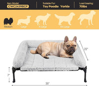 Veehoo Cooling Elevated Dog Bed Add Removable Deluxe Rose Plush Bolster Cushion Mat, 35" x 22" Washable Dog Couch Bed, Raised Pet Cot with Breathable Teslin Mesh, No-Slip Feet, Grey, CWC2439B