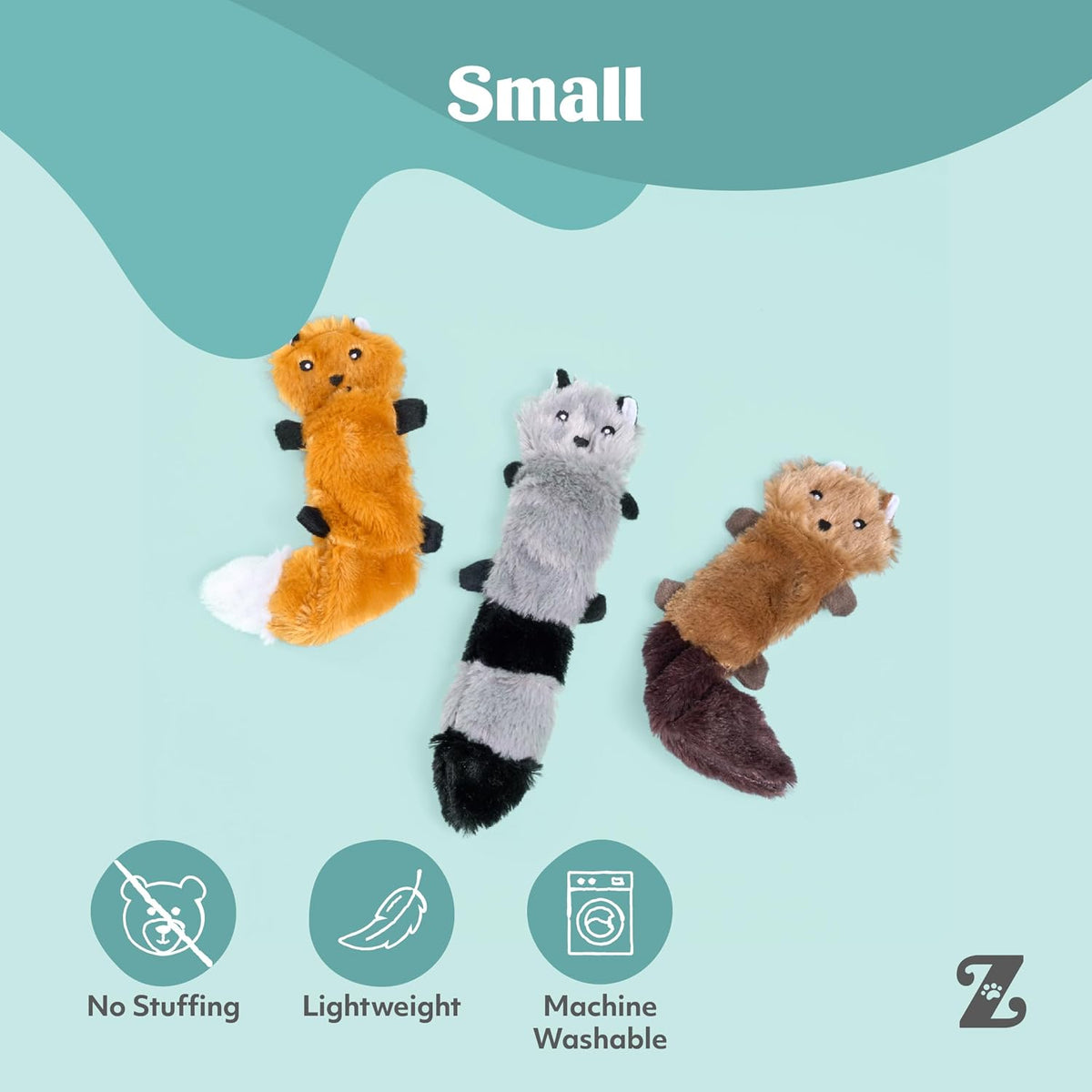 ZippyPaws Skinny Peltz No Stuffing Dog Toy Pack to Keep Them Busy - Fox, Raccoon, Squirrel - image 4