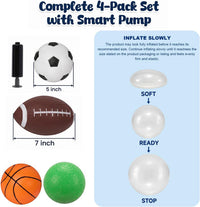 3 otters 4 piece kids sports balls set with football, soccer ball, basketball and pump - view 2