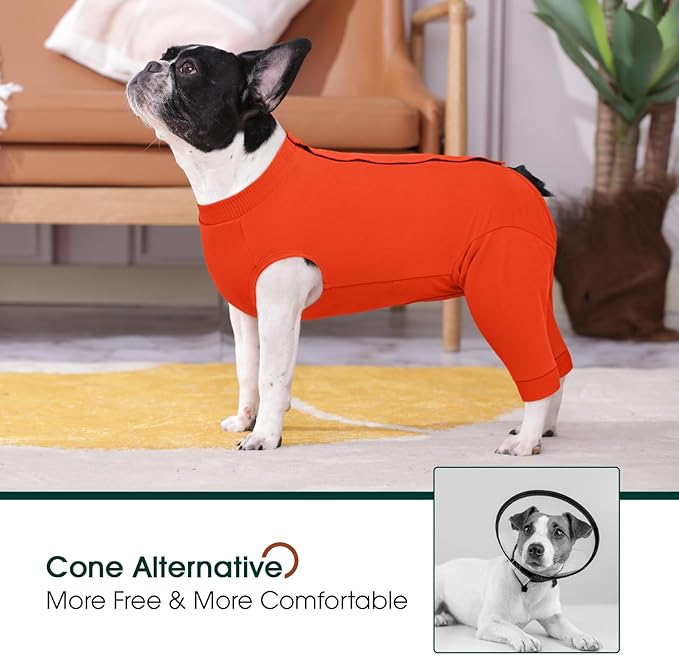 Kuoser Dog Recovery Suit for Rear Legs, Dog Surgical Suit with Pants Cover to Prevent Licking Wounds, Dog Onesie for Surgery Female Spay Male Neuter, Anti Licking Dog Recovery Leg Sleeve, Orange L