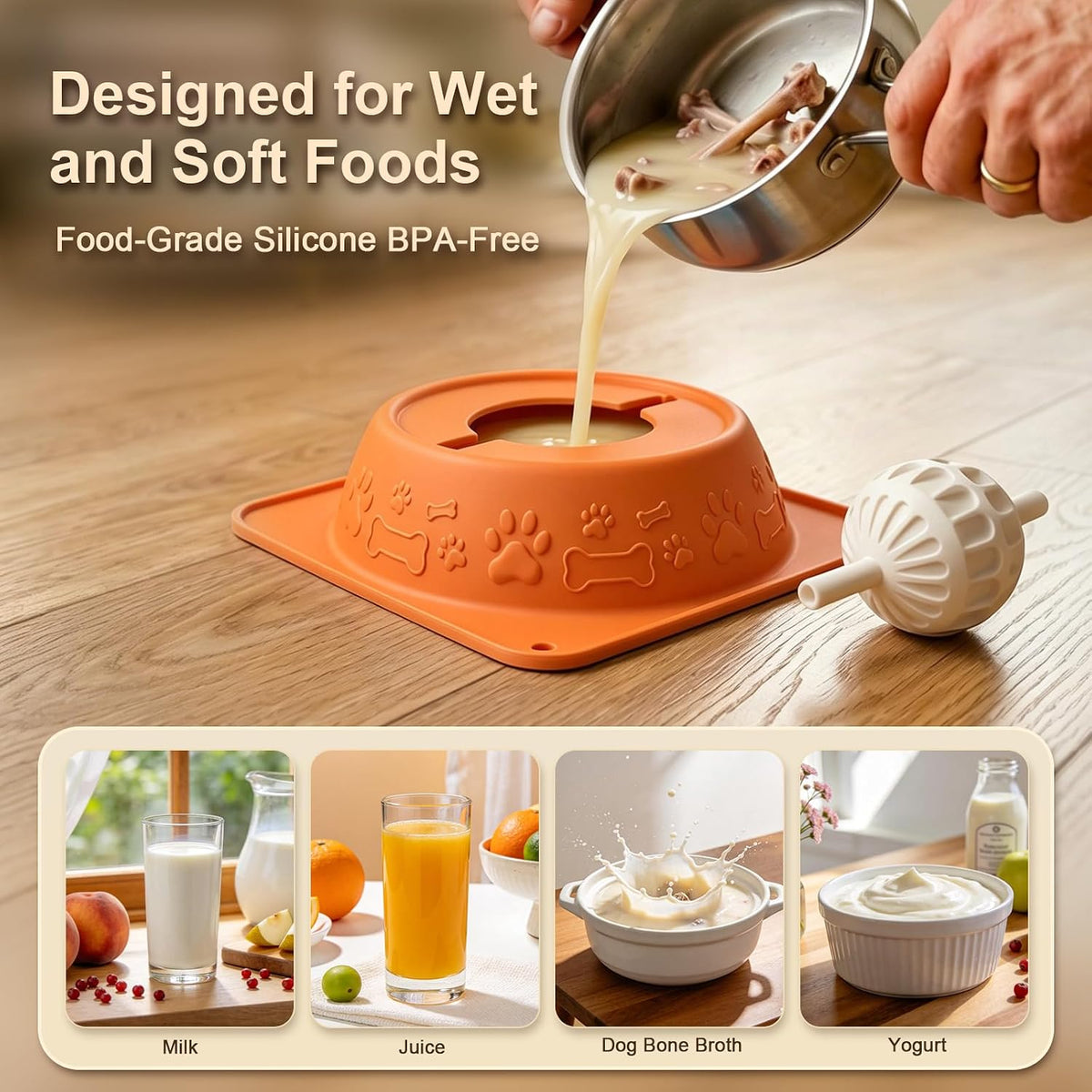Slow Feeder Dog Bowl for Liquid Treats, Anti-Slip Lick Bowl - Orange - image 3