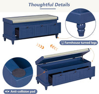 Classic Shoe Storage Bench with Cushion and Three Drawers, Fluted Entryway Bench with Storage for Entryway, Living Room, Hallways 44.0" L x 15.9" W x 18.9" H Antique Navy