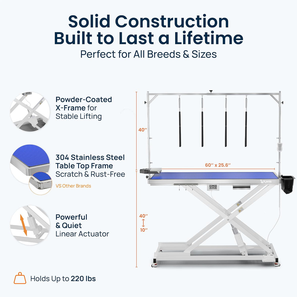 Professional Electric Dog Grooming Table, Heavy Duty - WHITE / 60" - image 4