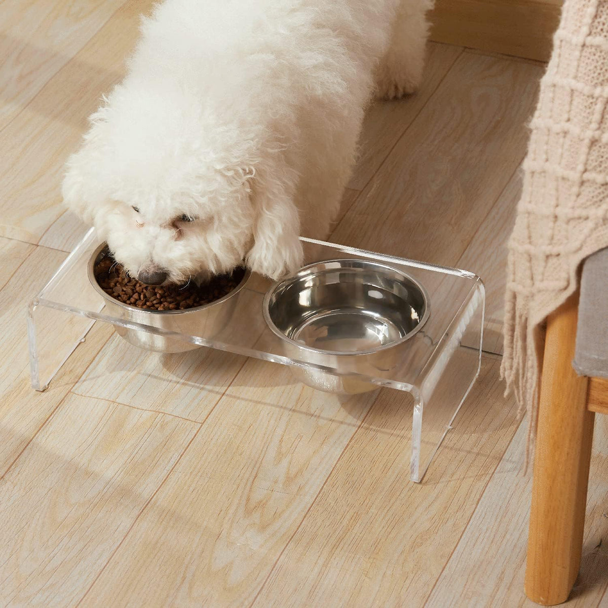 Acrylic Elevated Dog Cat Bowls Pet Feeder Double Bowl Raised Stand - Small: 3.75'' Height, 23.6 oz Steel Bowl - image 2