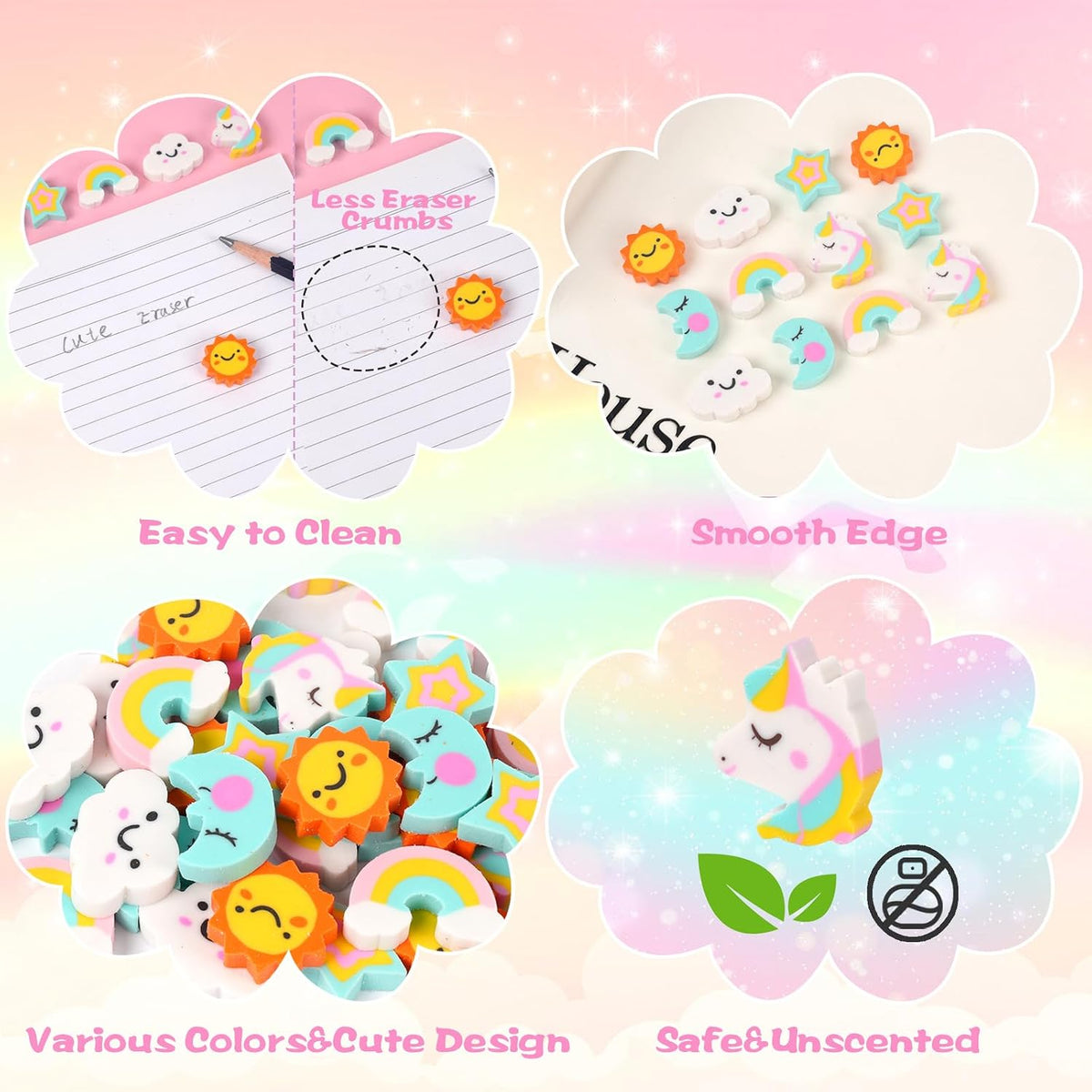 Wolpark mini erasers for kids shaped like cakes, donuts, ice cream, fruit and hearts - view 15