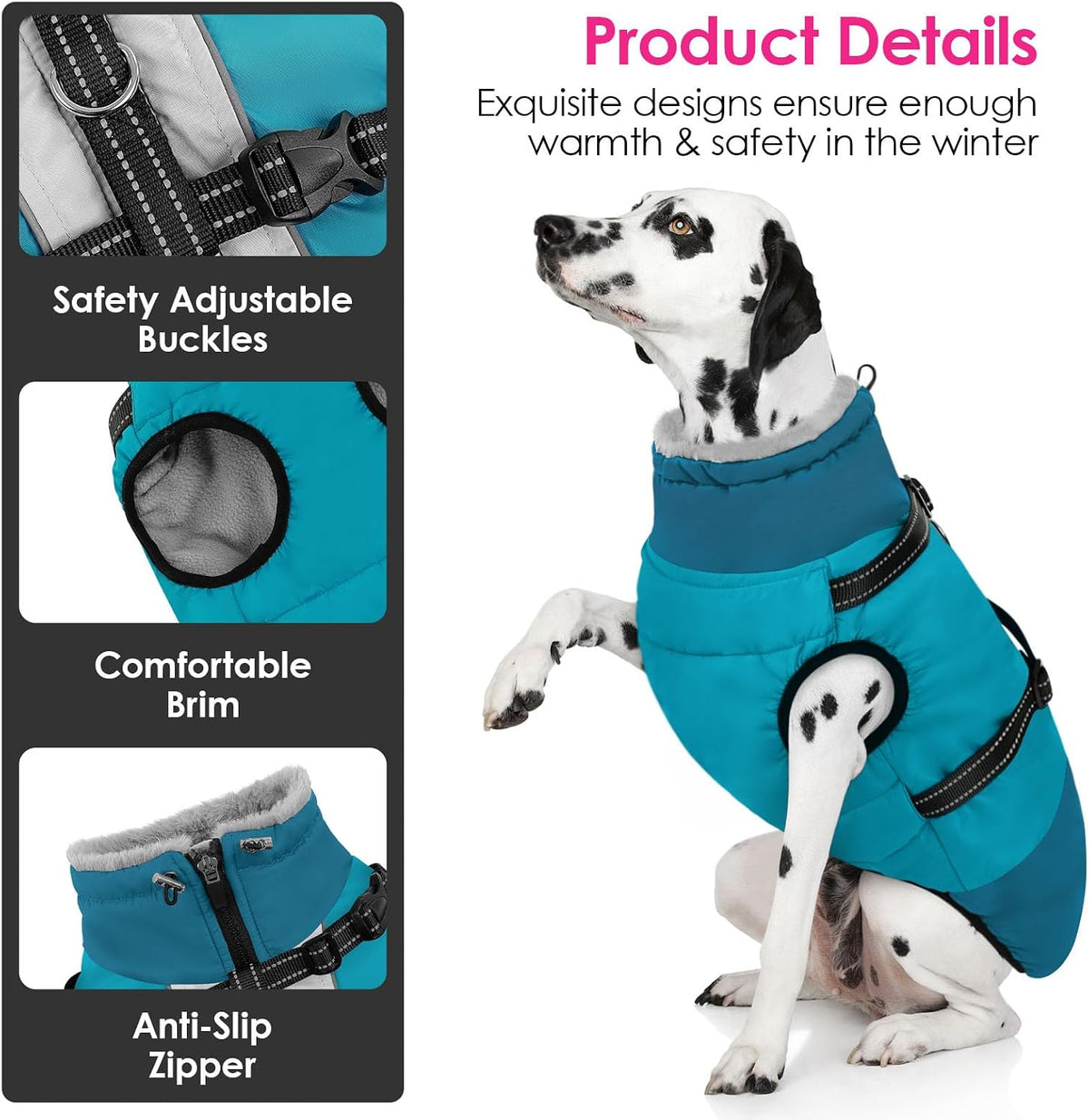 Large Dog Coat Waterproof Dog Winter Jacket with Harness TurquoiseL – Essentials for Dogs - PineGreen / XX-Large - image 4