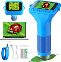 Odatay 1000X Digital Kids Microscope Kit with 12 Slides & 2" Screen - Blue
