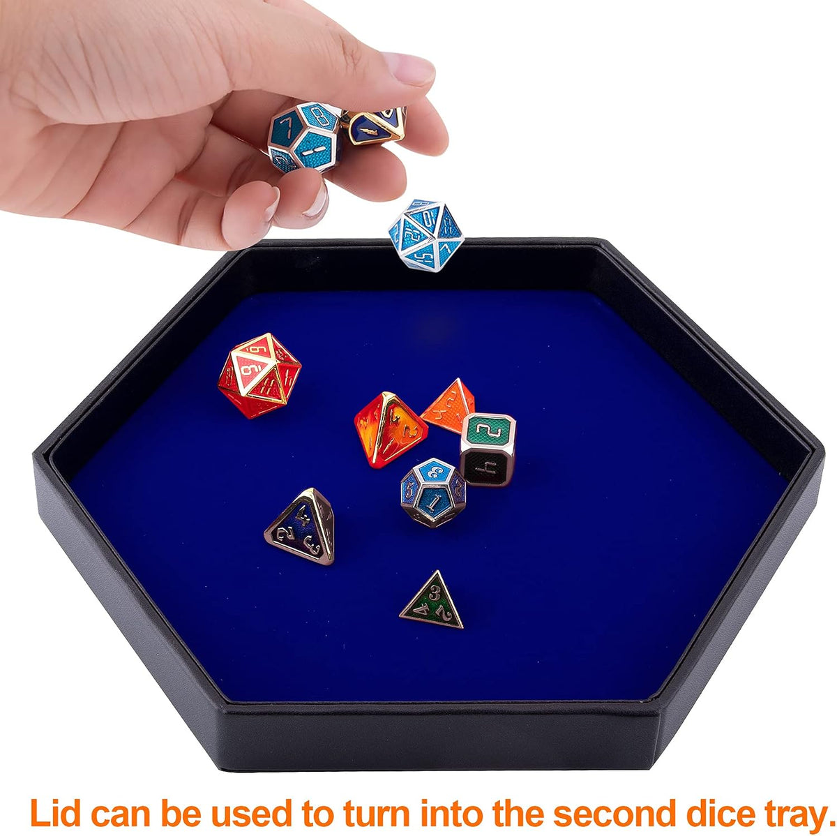 SIQUK Dice Tray with Lid Hexagon Dice Rolling Tray Dice Holder – Fun for Kids & Family - Blue - image 4