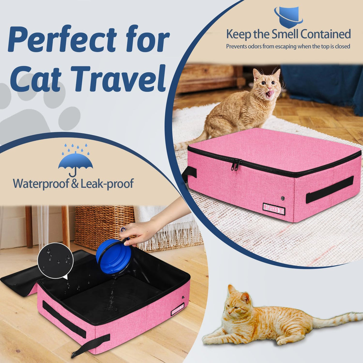 Petskd Portable Cat Travel Litter Box with Lid - Large / Pink - image 3