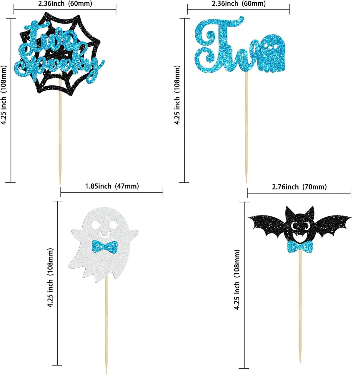 Ephlyn 24 white glitter ghost cupcake toppers for Halloween desserts - view 35