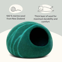 Cat Cave, New Zealand Wool Bed for Indoor Cats - Emerald / Large - image 2