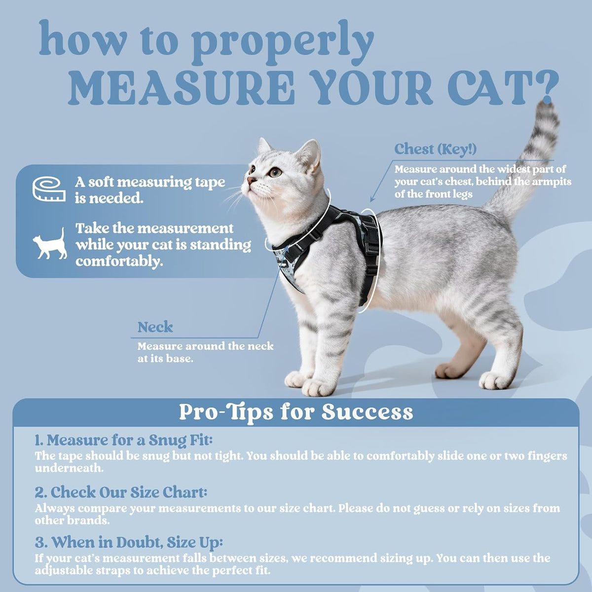 rabbitgoo Cat Harness and Leash Set, Escape Proof Vest - M / Doodle Gray - image 2