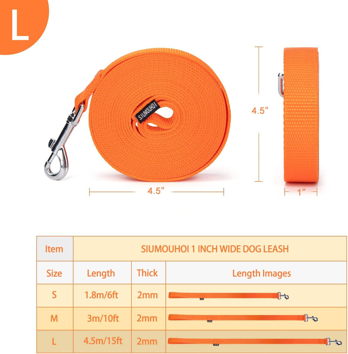 Strong Durable Nylon 10ft Long Dog Training Leash, Traction Rope - Orange / 15 Feet - image 2