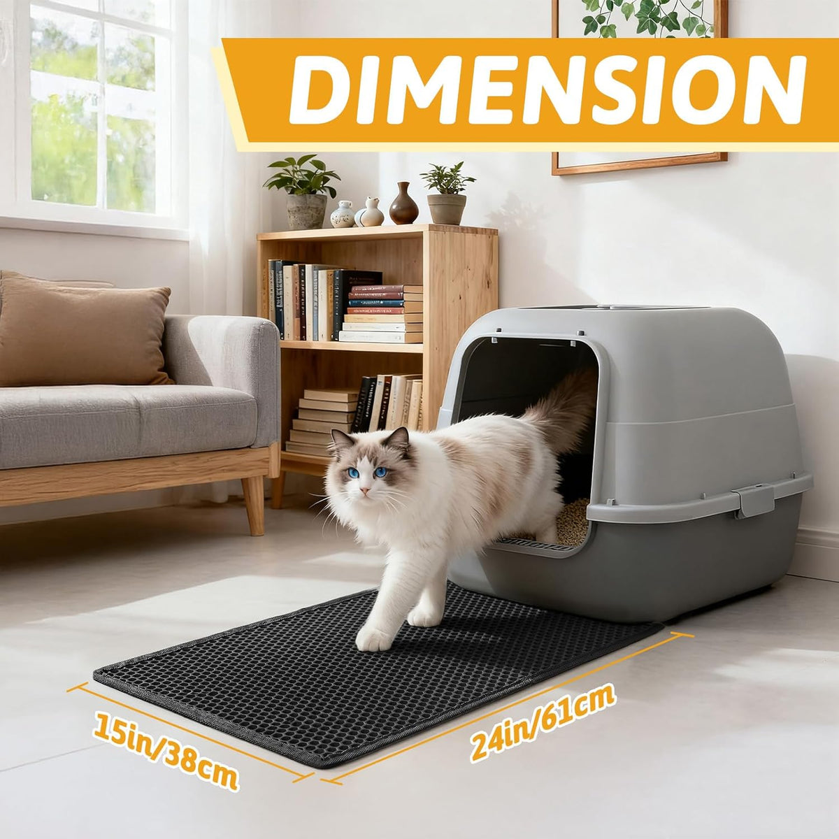 Pieviev Cat Litter Mat, Double-Layer Waterproof Litter Trap - Black / 24x15 Inch - image 2