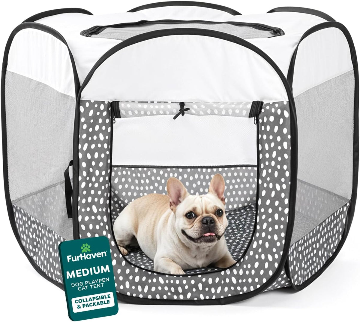 FurHaven Soft-Sided Dog & Cat Playpen - Gray Pebbles / Medium