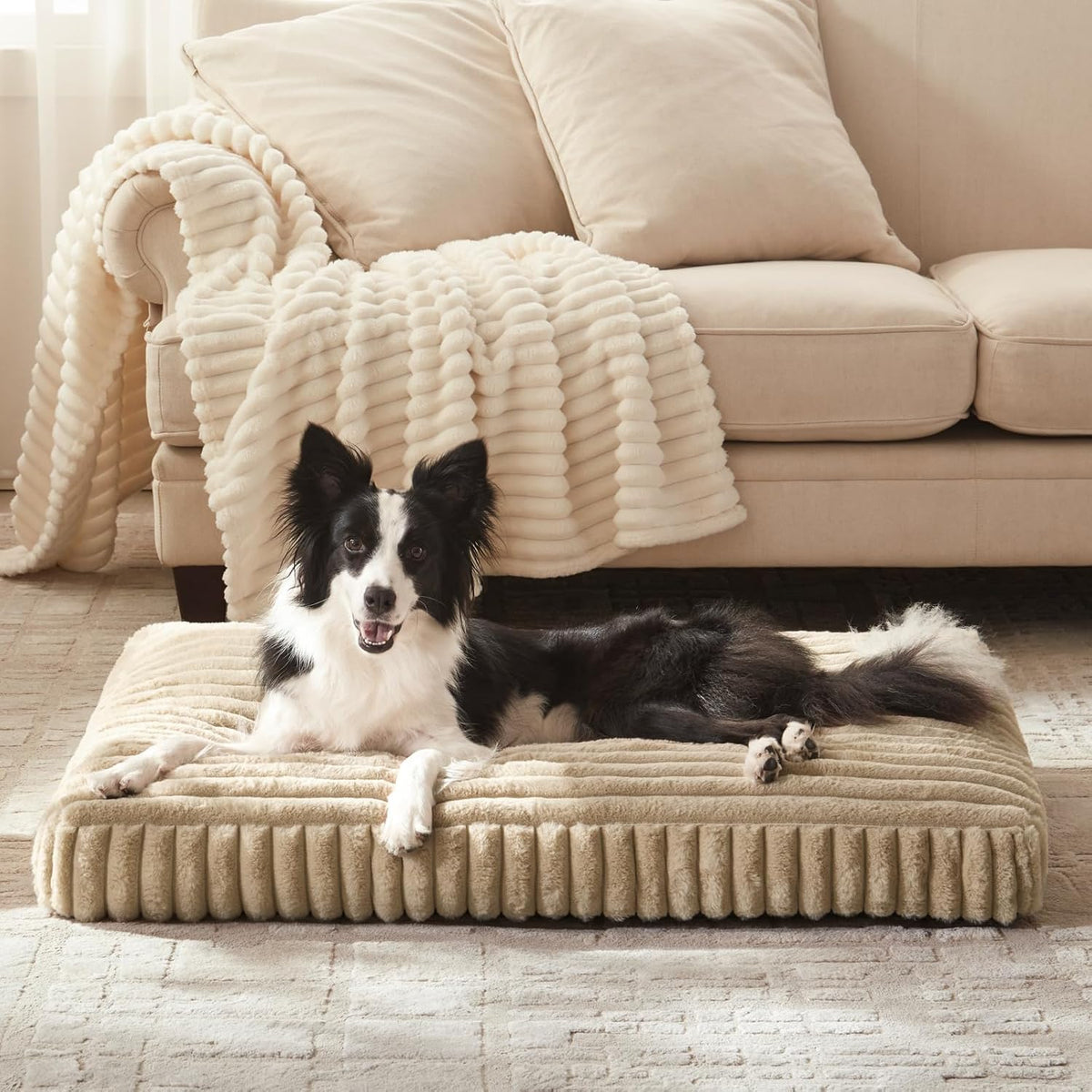 FURTIME Dog Beds Large Sized Dog, Washable Dog Bed for Crate - Beige / XL(42"x27"x4") - image 4