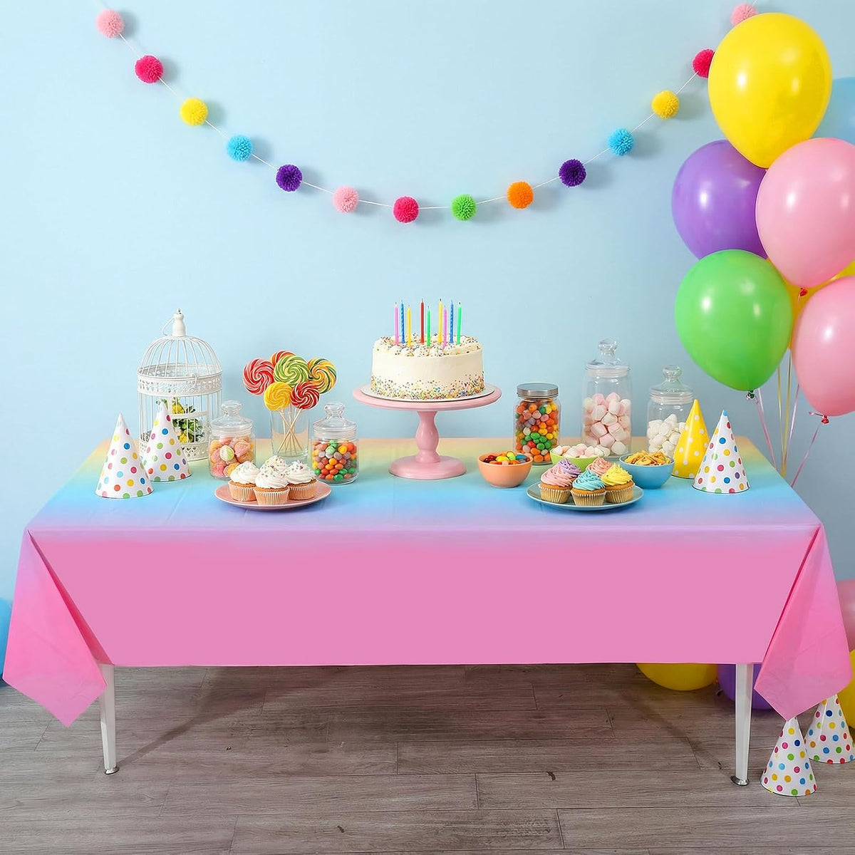 3 Pack Plastic Birthday Tablecloth - Rainbow - image 3