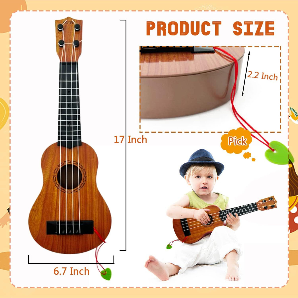 Kids Toy Ukulele Guitar,Classical 17inch 4 String Mini Children Guitar with Pick,Educational - image 2