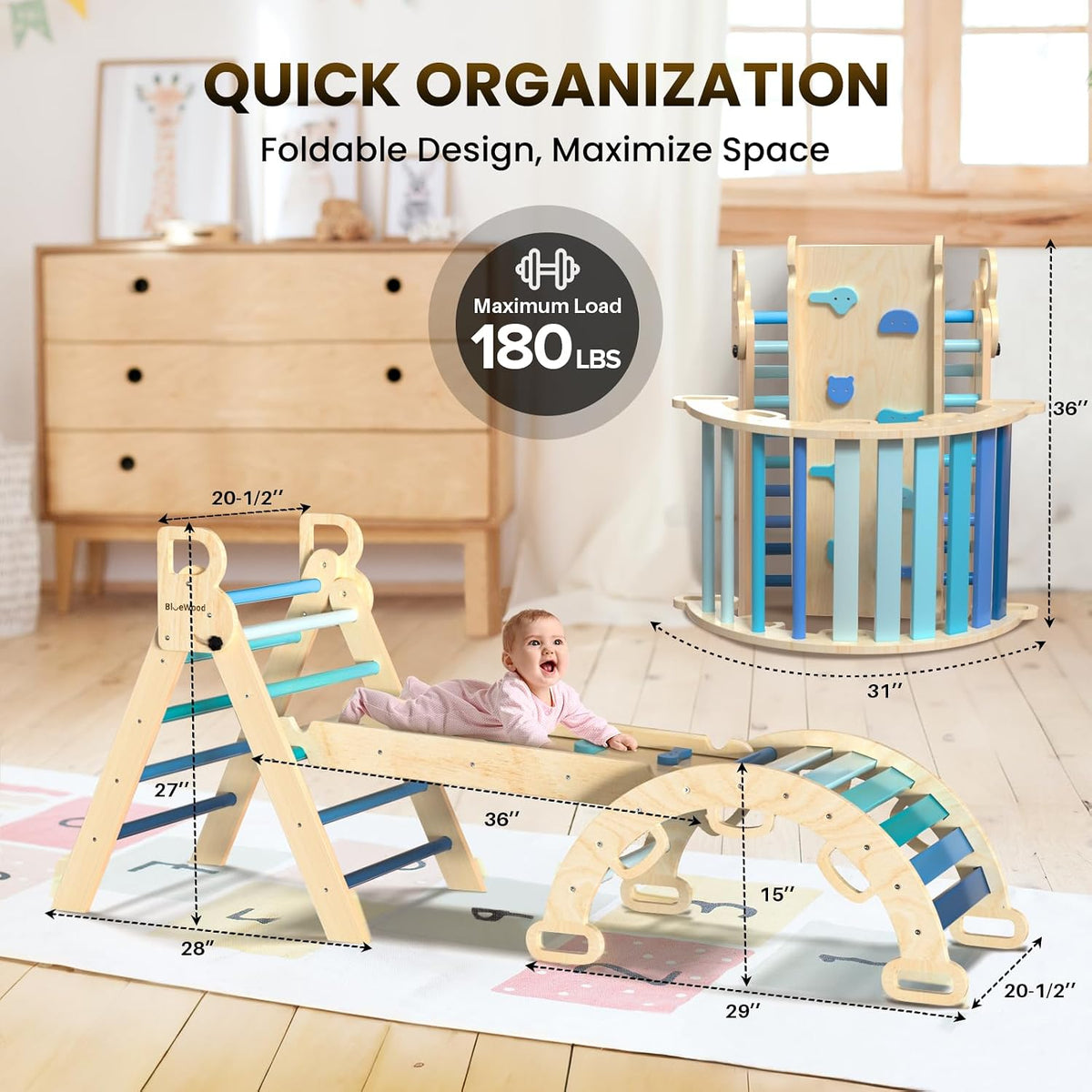 BlueWood Pikler Triangle Set with Safe Handle - Sea Blue - image 2