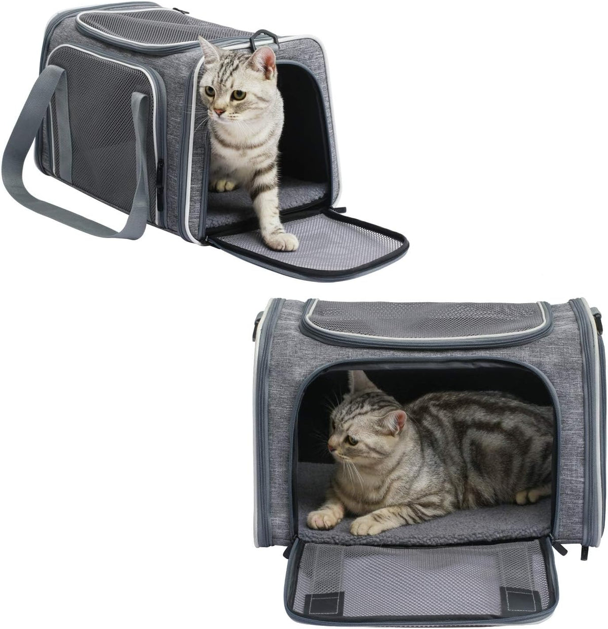 Cat Carrier, Portable Foldable Dog Pet Carrier - 19.7"L x 12.0"W x 12.0"H / Light Grey - image 3