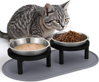 Elevated Cat Bowls with Food Mat - Black