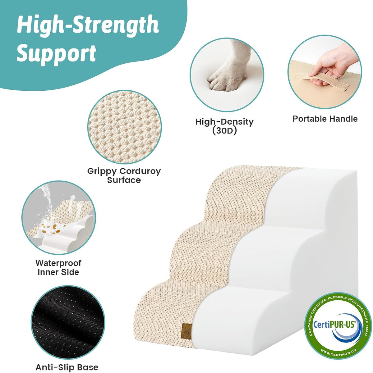 COZY KISS Dog Stairs for Small Dogs - Beige / 3 / 15.7x19.7x13 inch - image 3