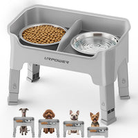 URPOWER Mess Proof Elevated Dog Bowls 4 Height Adjustable Raised Stand – Essentials for Dogs - Light Grey / Small