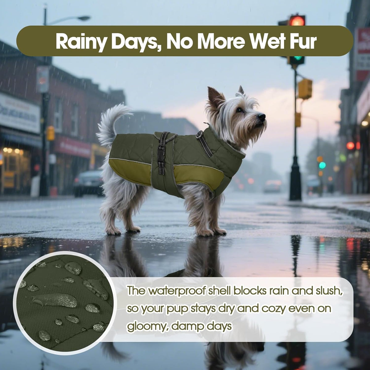 QBLEEV Warm Dog Jacket, Waterproof Dog Winter Coat with Harness – Essentials for Dogs - Green / XX-Large - image 4