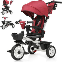 JMMD 7 in 1 Toddler Tricycle with Push Handle Trike Stroller for 1-5 - Red