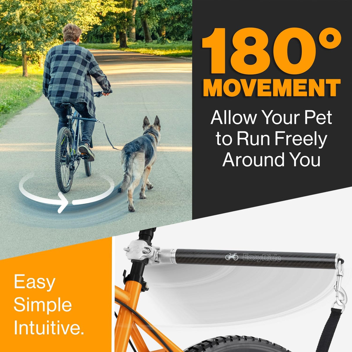 V2.0-180° Rotating Dog Bike Leash - Black - image 2