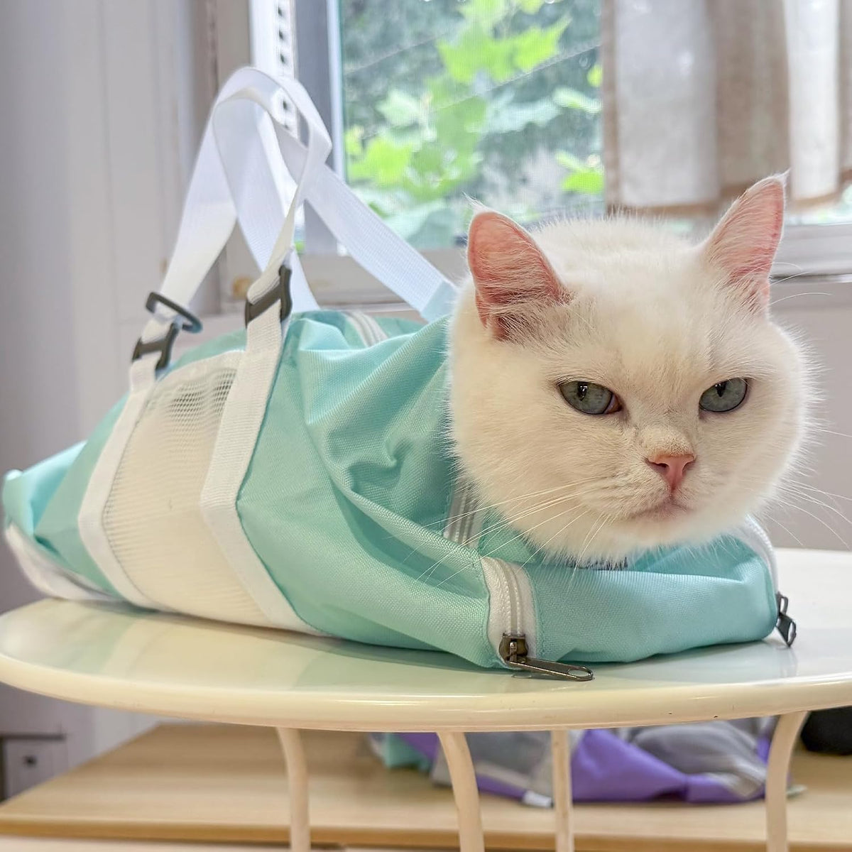Cinf Cat Restraint Grooming Bag - M (8-12lbs) / Mint - image 3