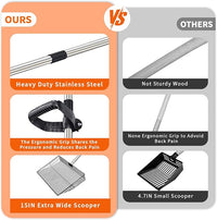 Large Chicken Poop Scooper, Metal Coop Scoop with 32" to 67" Adjustable Long Stainless Steel Handle, Chicken Poop Scooper for Sand with Heavy Duty Sifting Shovel for Chicken/ Horse/ Pet Coops (15 IN)