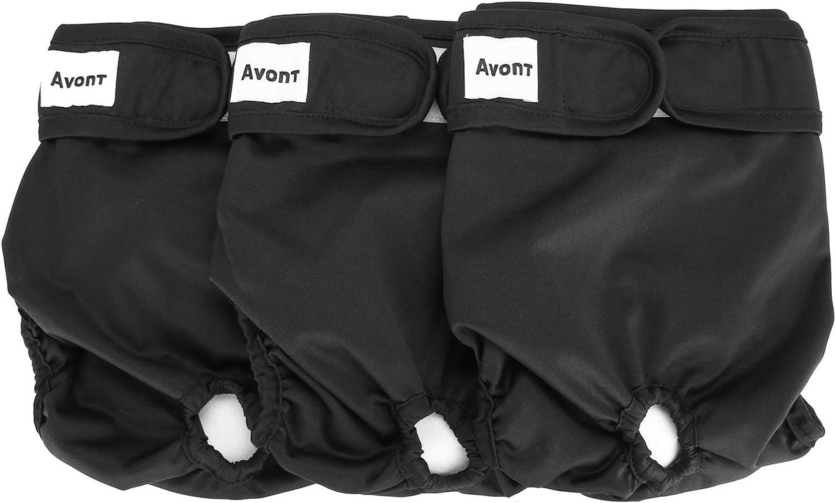Avont 3 Pack Reusable Dog Diapers - Pure Color - 3 Black / XL