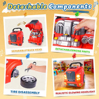 Interactive Truck Engine Toy with Removable Parts, Lights - Red - image 4