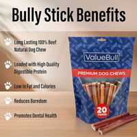 ValueBull Bully Sticks for Dogs, Thick 6 Inch, 50 Count - All Natural, Grass Fed, Single Ingredient, Long Lasting Dog Treats