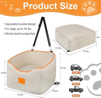 Dog Car Seat for Small Dogs, Memory Foam Booster Dog Seat for Dogs up to 35 lbs, Elevated Pet Car Seat, Travel Safety Pet Seat with Washable Removable Cover, Storage Pockets (Beige)