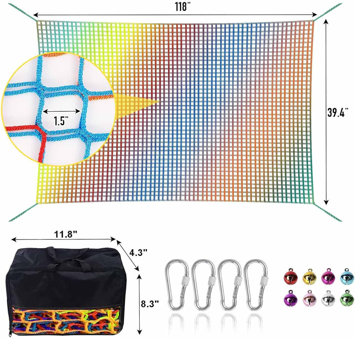 Climbing Net for Kids - 9.9FT x 9.9FT Double Layers Heavy Duty Playground Safety Net, Climbing - Rainbow / 3.3' x 9.9' - image 2