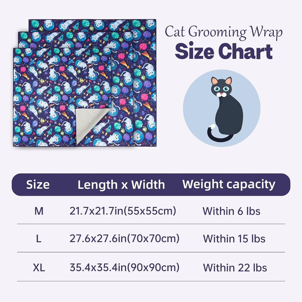 Paw Legend 27.6" Cat Wrap for Grooming Cat Wrap for Cutting Nails Cat - M(21.7'x21.7") / Space Cat Pattern - image 2
