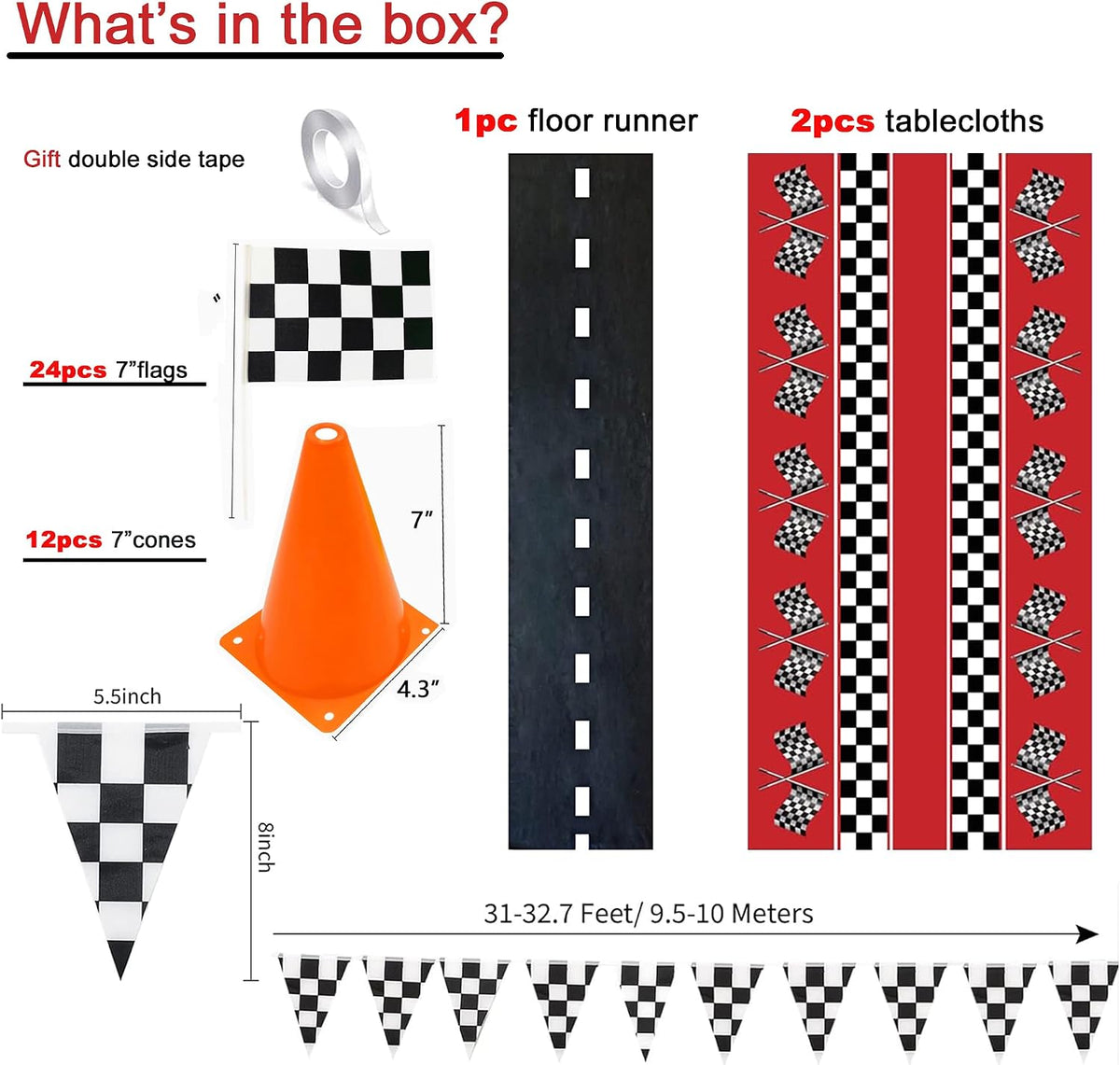 YOELVN race car party cones, six orange 7 inch traffic cones holding checkered flags - view 20